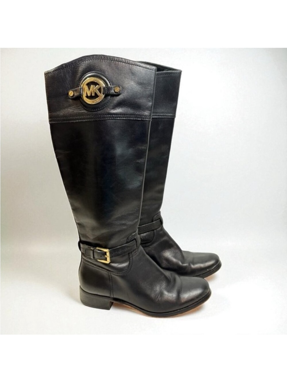 Michael Kors Black Tall Leather Riding Boots Size 7 Stockard Equestrian Jockey